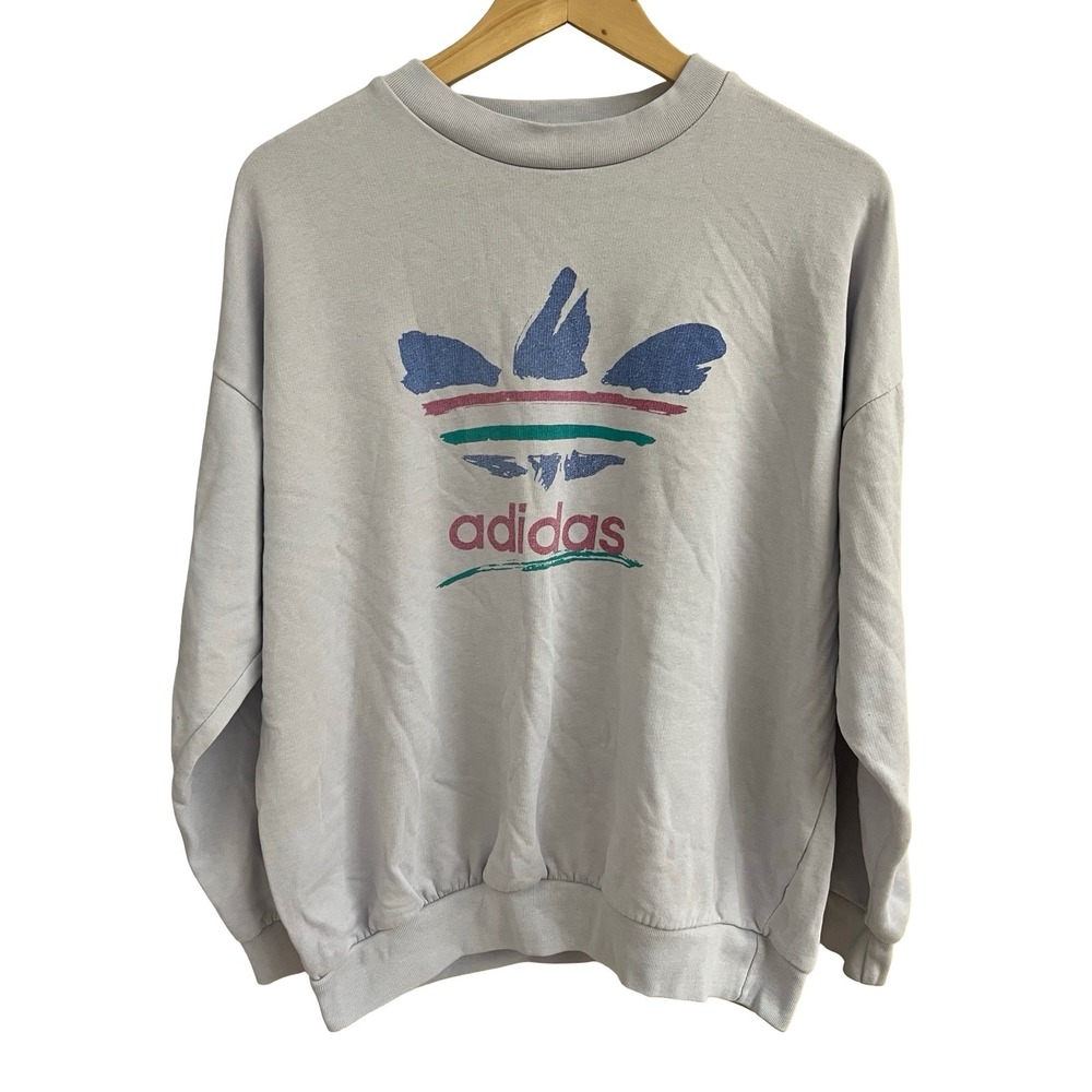 VTG 90s Adidas Trefoil Logo Classic Graphic Sweatshirt Retro Light-Blue Lavender